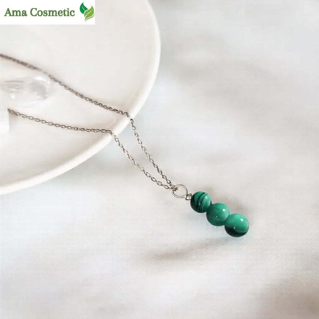 قلادة فضة إسترليني 925 بثلاثة أحجار ملاكيت طبيعية